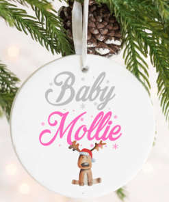 Personalised babys first christmas decoration bauble with personalised name
