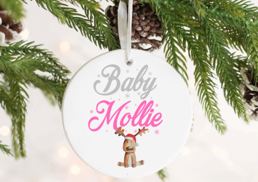 Personalised babys first christmas decoration bauble with personalised name