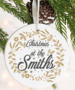 Personalised Family Bauble Decoation with Christmas at The text and your last name