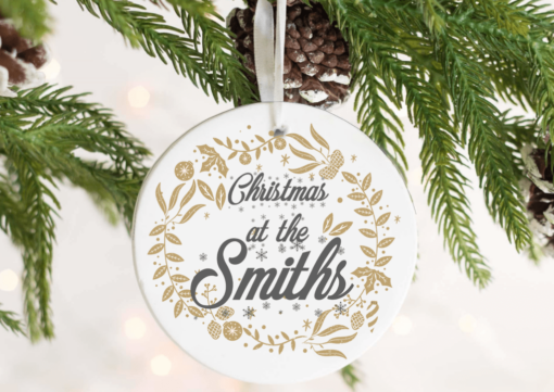 Personalised Family Bauble Decoation with Christmas at The text and your last name