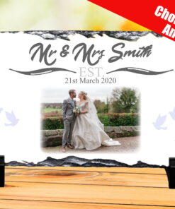Wedding Anniversary Photo Slate With Personalised Names, Year and Photograph. Doves and Gray