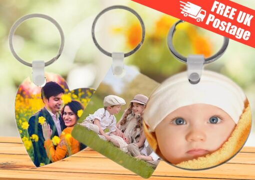 Photo on Keyring Heart Square Diamond Round Circle Personalised Keyring