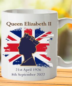 Queen Elizabeth ii Memorial Mug rememberance rest in peace golf hilhouette printed uk delivery