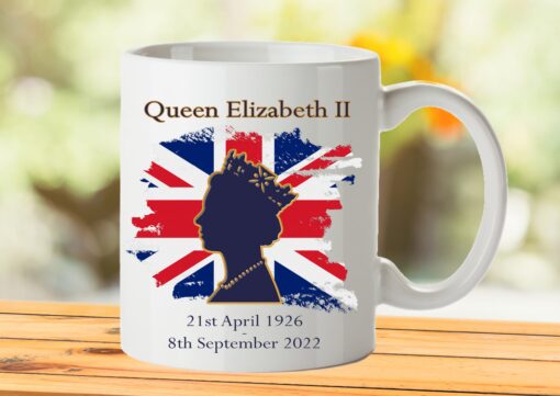 Queen Elizabeth ii Memorial Mug rememberance rest in peace golf hilhouette printed uk delivery