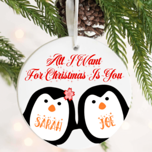 Personalised Couples Christmas Bauble Penguins