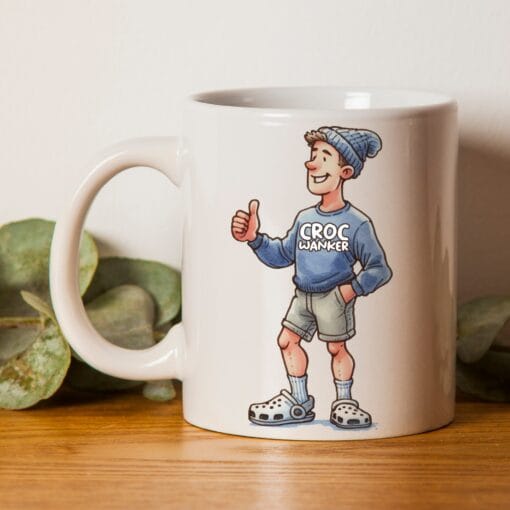 Crocs Gift Mug for crocs addicts. The perfect gift with the words "Croc W*anker"