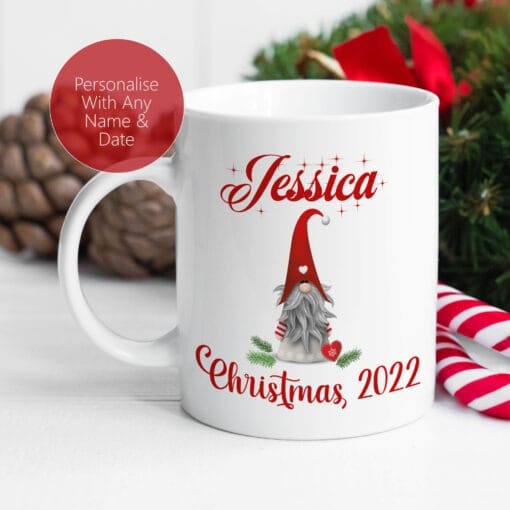Scandinavian Gonk Personalised Mug - Name on mug, gonk mug, scandi mug, mug for mum dad daughter son xmas - Image 2