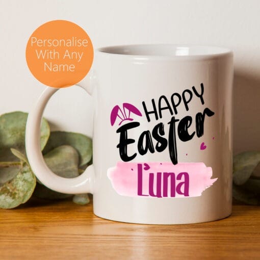 Personalised Easter Mug Bunny Easter Bunny Cup With Watercolour Background - Image 2