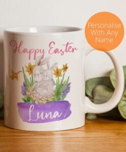 Easter Mug Personalised With Name with Cute Watercolour Bunnies