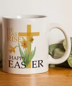 Happy Easter Mug With Cross "He Has Risen" Religious Mug
