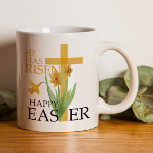 Happy Easter Mug With Cross "He Has Risen" Religious Mug