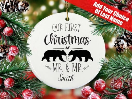 Our First Christmas Bauble Personalised Name | Hanging Decoration | New Couple Bauble | Newly Wed | Mr & Mrs - Image 3