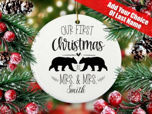Our First Christmas Bauble Personalised Name | Hanging Decoration | New Couple Bauble | Newly Wed | Mr & Mrs - Image 4