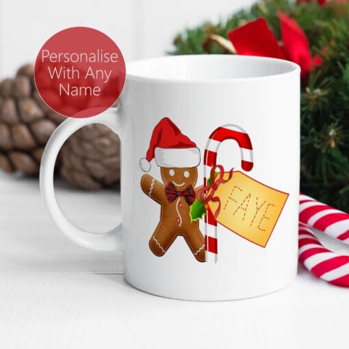 Christmas Mug Personalised Mug | Gingerbread Man | Print name | Xmas For Son | Christmas For Daughter - Image 2
