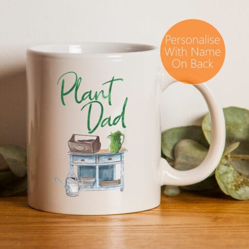Plant Dad Gift Mug with personalised name on the back
