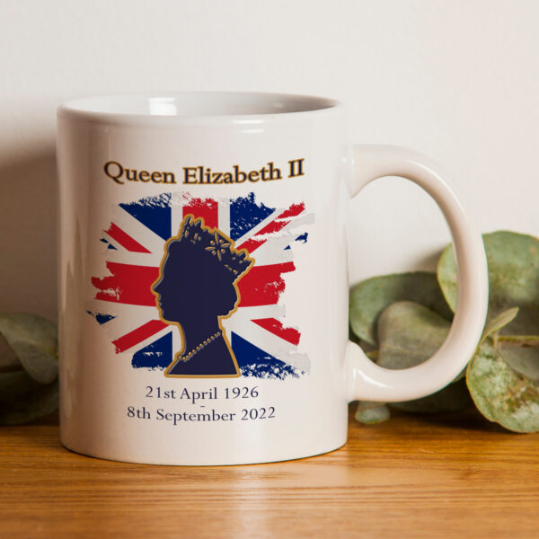 Queen Elizabeth ii Memorial Mug - uk queen, memorial mug, 2022 queen, remembrance mug, union jack