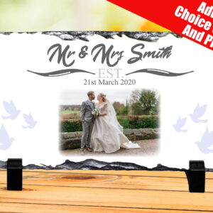 12.5cm x 22.5cm Wedding Printed Photo Frame Slate - wedding day present for bride groom. Husband and wife memory for special day keepsake