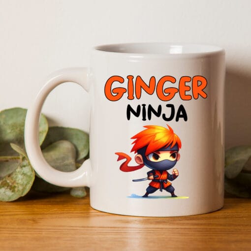 This ginger friend mug is the perfect gift for birthdays and christmas presents. Made from ceramic and has the words "Ginger Ninja" and a image of a red headed ninja on both sides