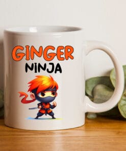 This ginger friend mug is the perfect gift for birthdays and christmas presents. Made from ceramic and has the words "Ginger Ninja" and a image of a red headed ninja on both sides